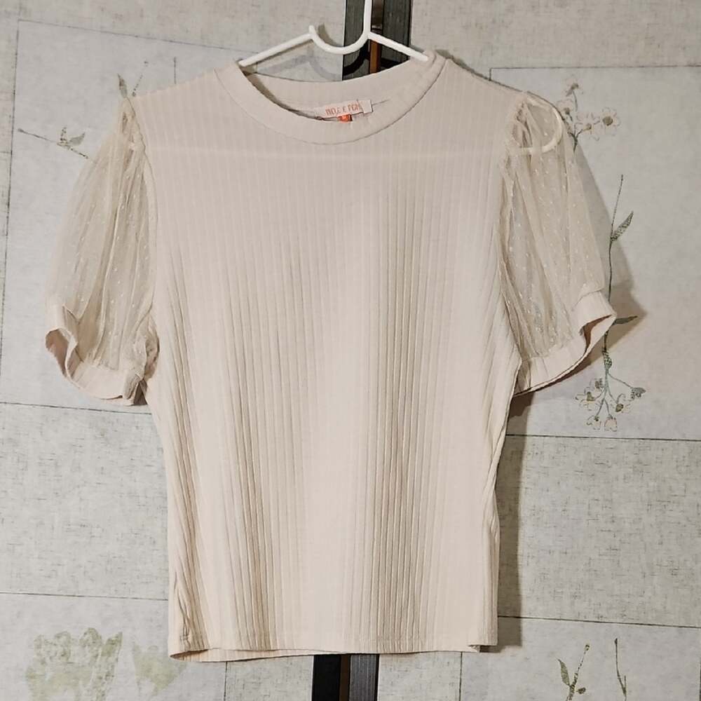 Cream Ribbed Short Sleeve Blouse